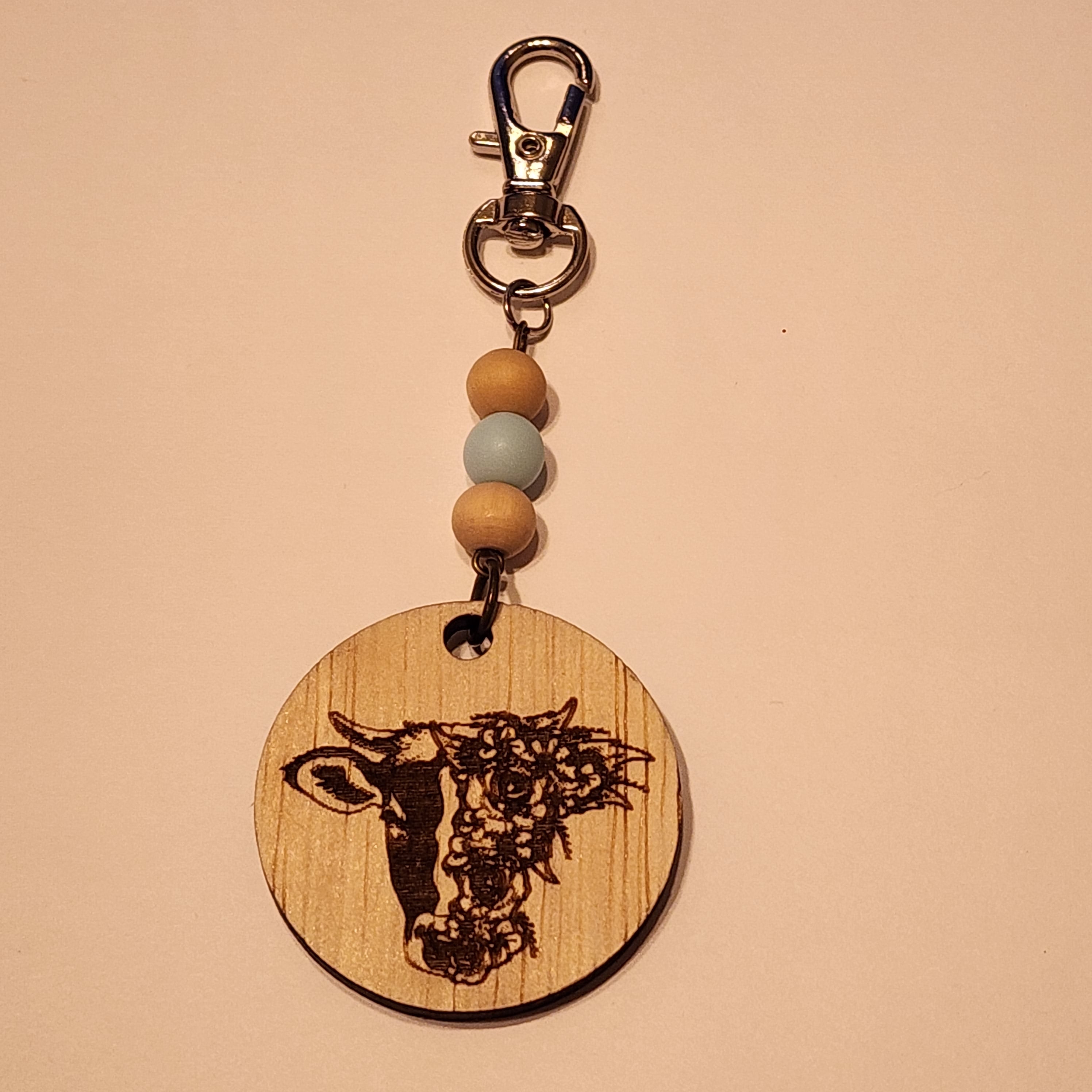 183 - Wooden Engraved Floral Cow Red