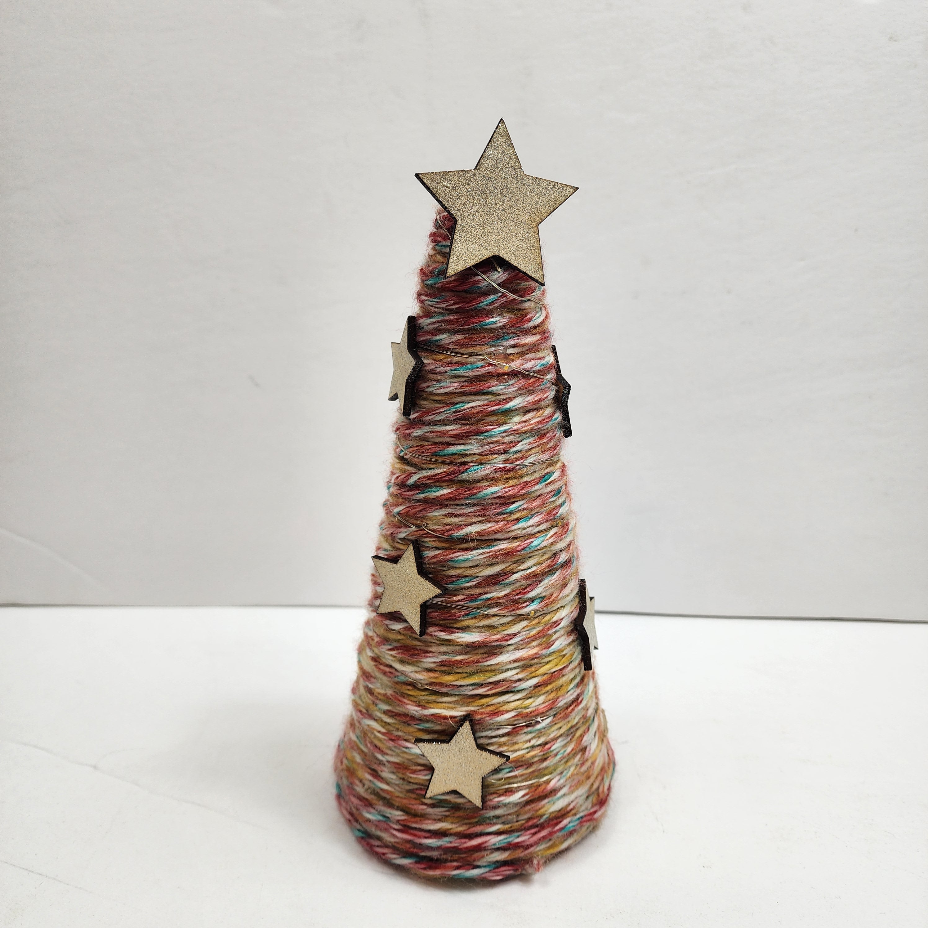 Lighted Yarn Wrapped Christmas Tree