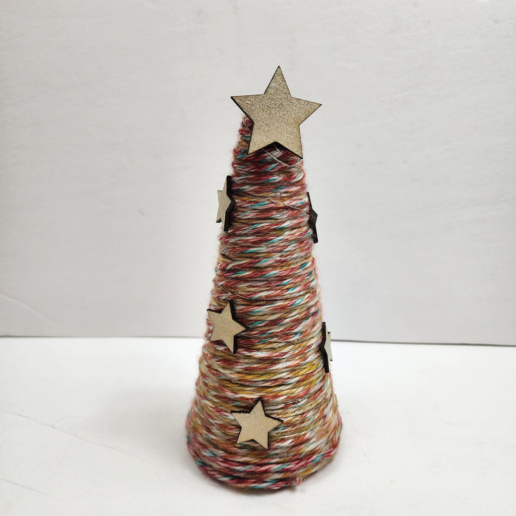 Lighted Yarn Wrapped Christmas Tree