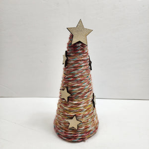 Lighted Yarn Wrapped Christmas Tree