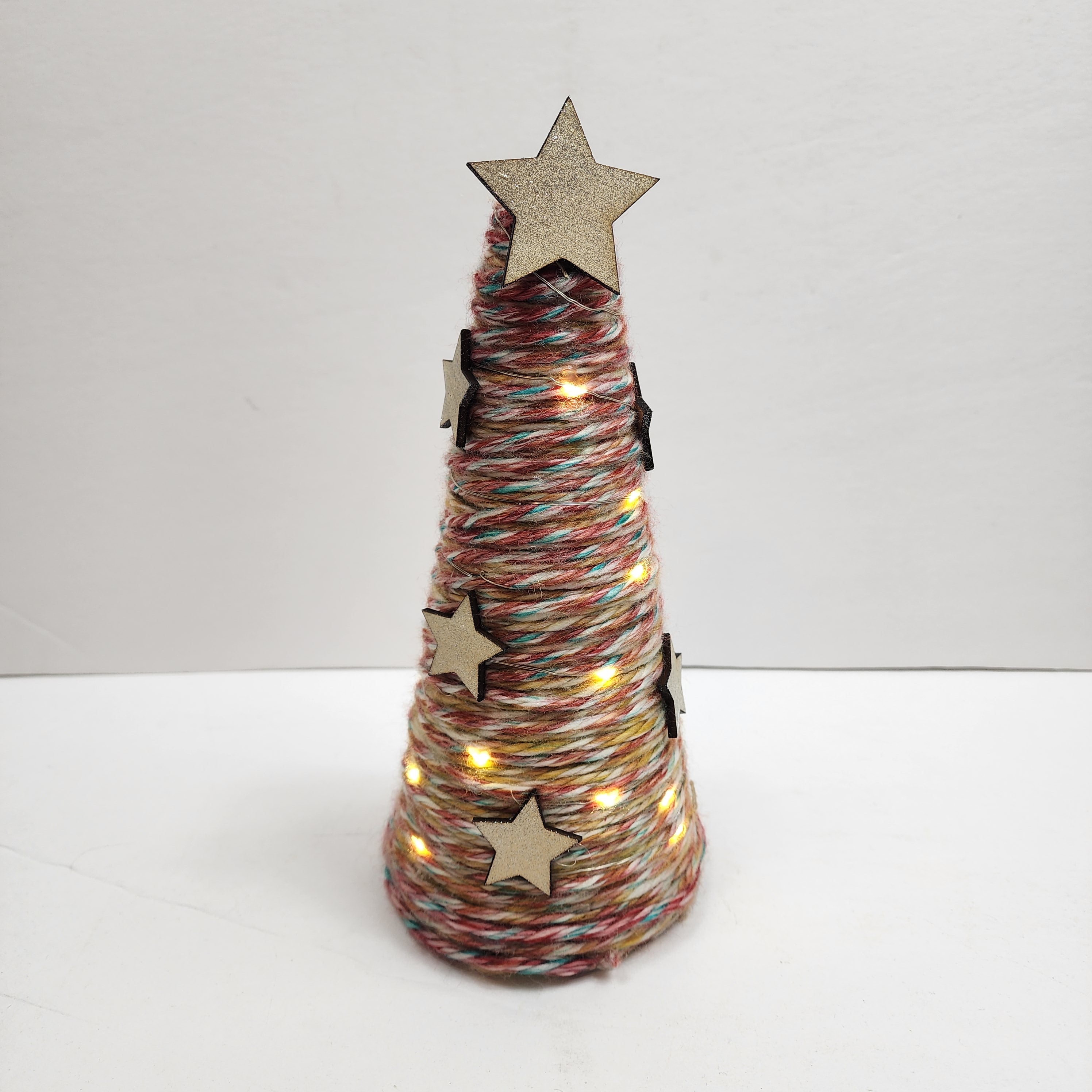 Lighted Yarn Wrapped Christmas Tree