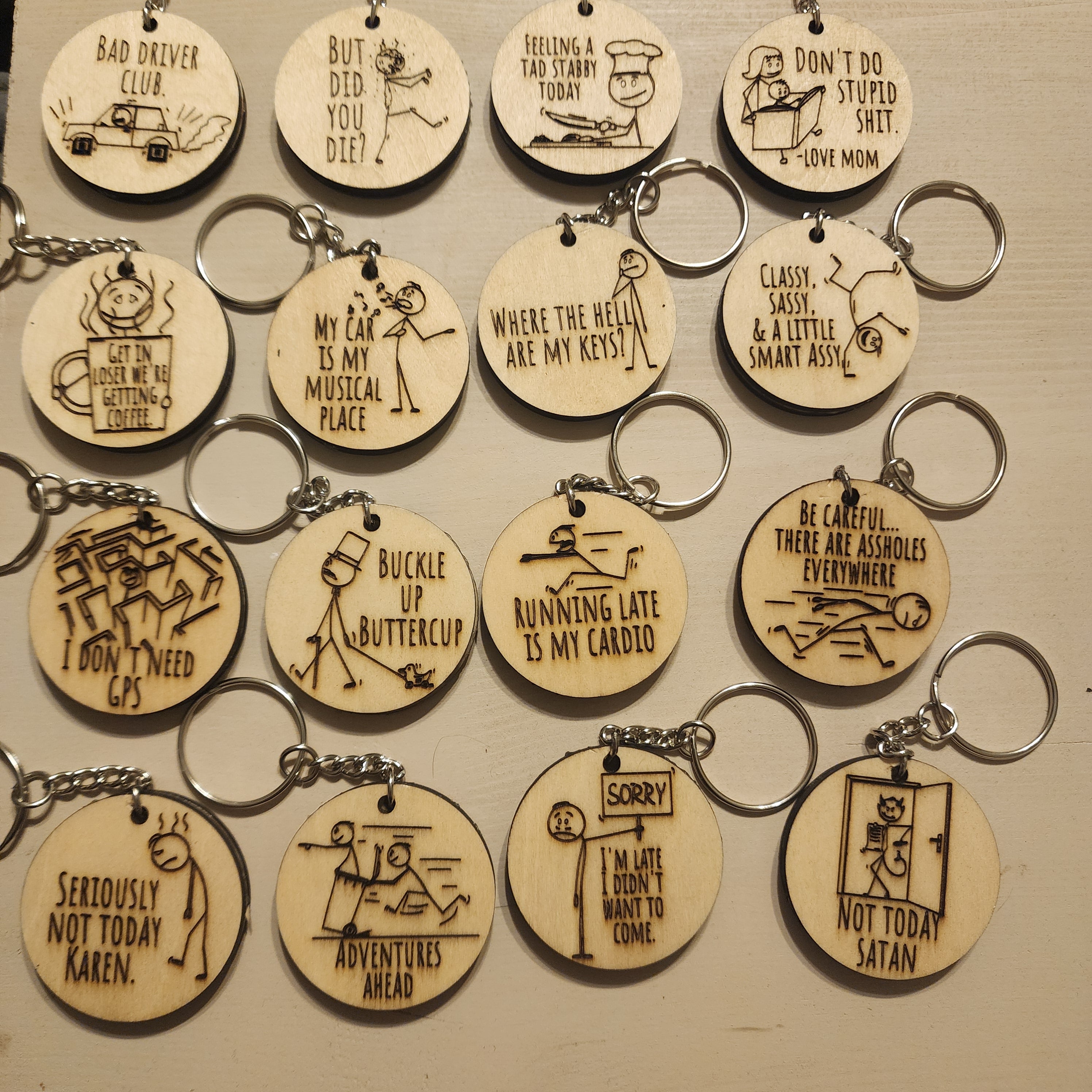 100 - Wooden Stick Figure Keychain