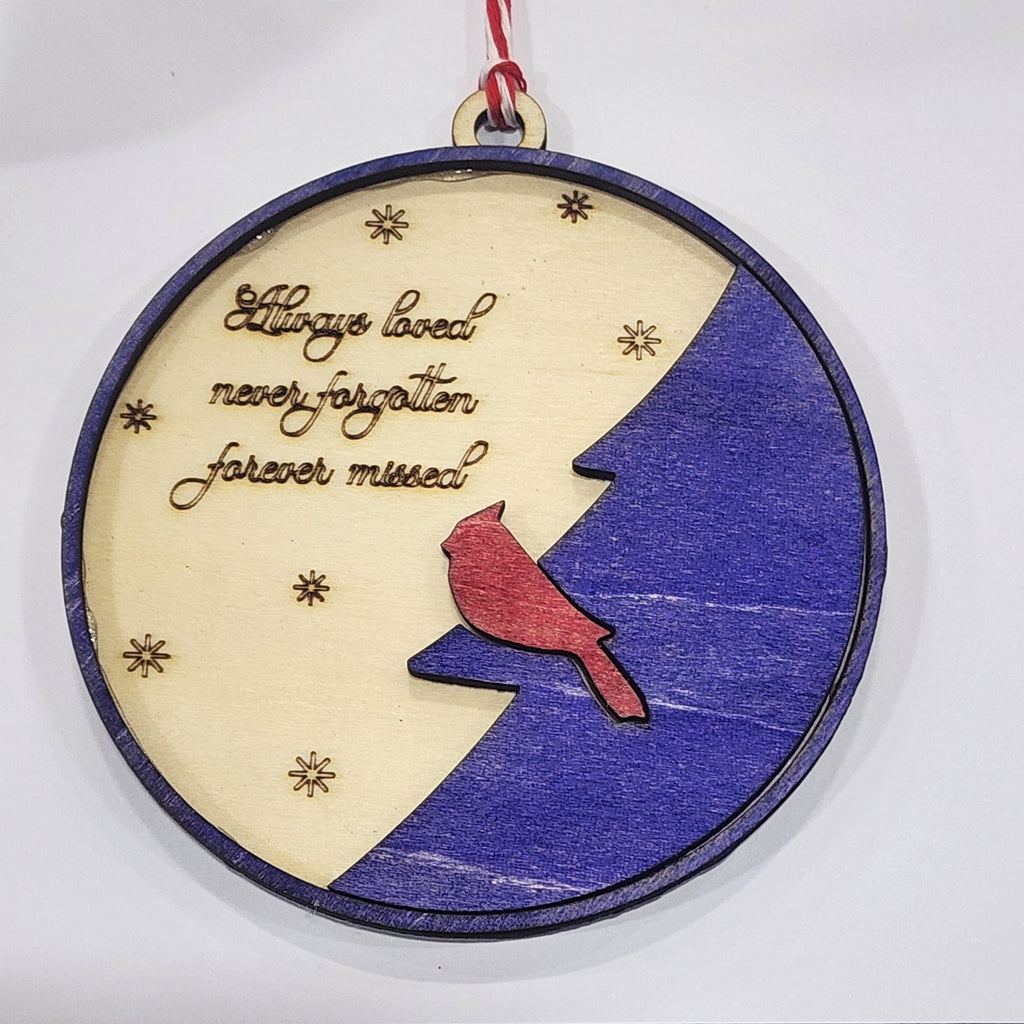 580- Always Loved, Never Forgotten, Forever Missed Wooden Layered Cardinal Ornament