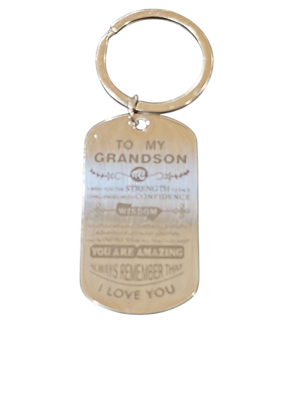 111- To My Grandson Strength Wisdom Stainless Steel Keychain