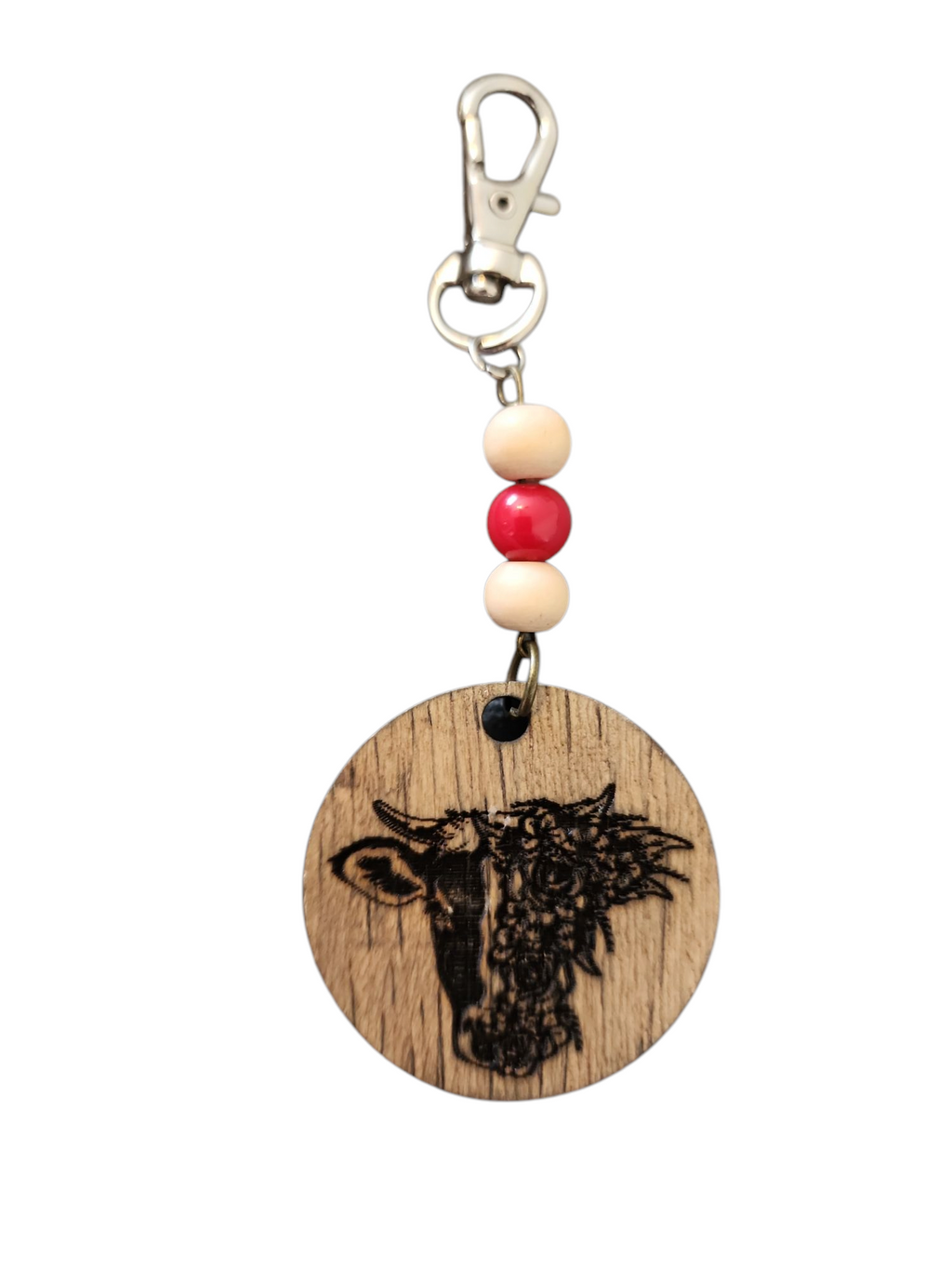 105 - Engraved Floral Cow Wooden Disc