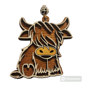 503- Wooden Highland Cow Ornament