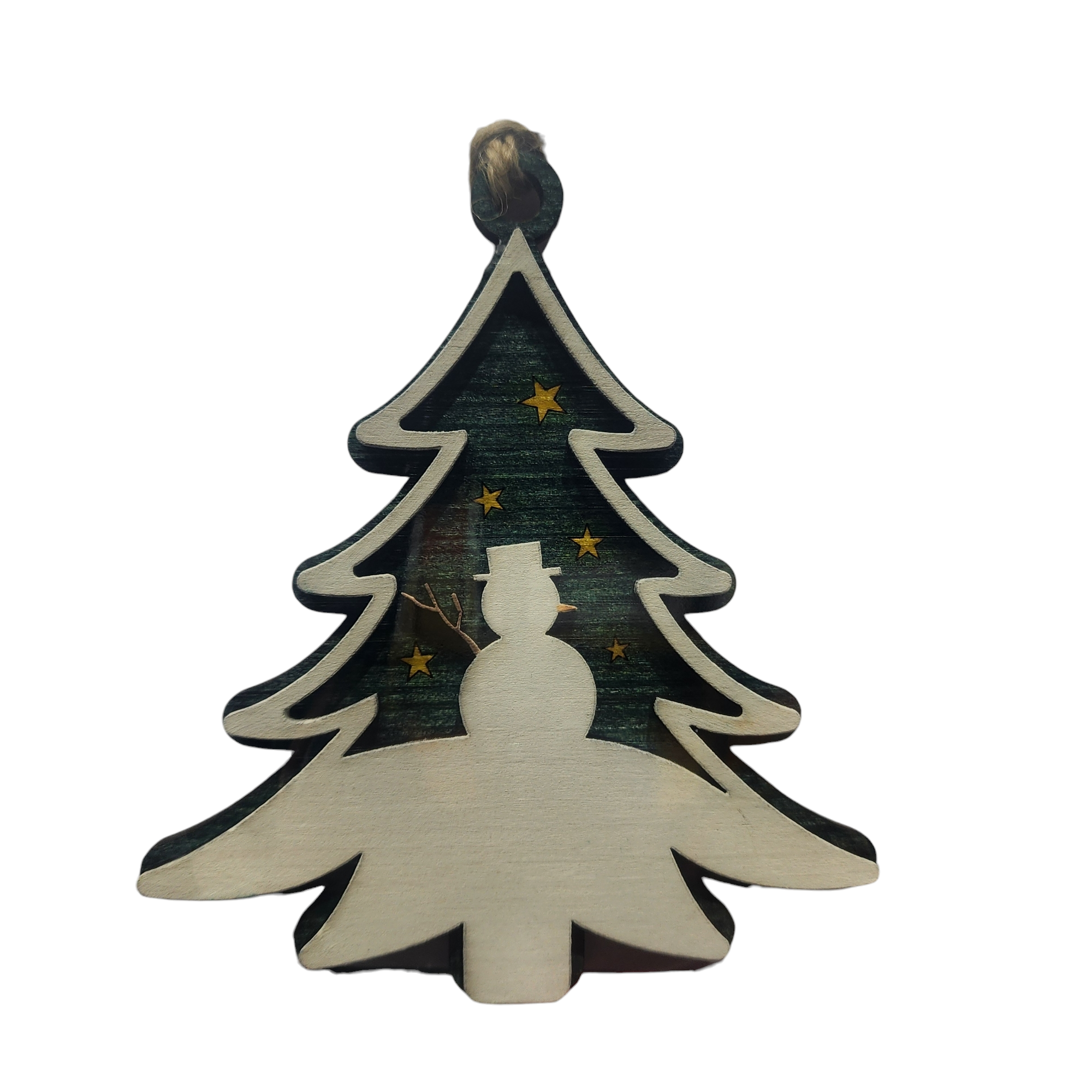 582-  Wooden Layered Snowman Tree Silhouette Ornament