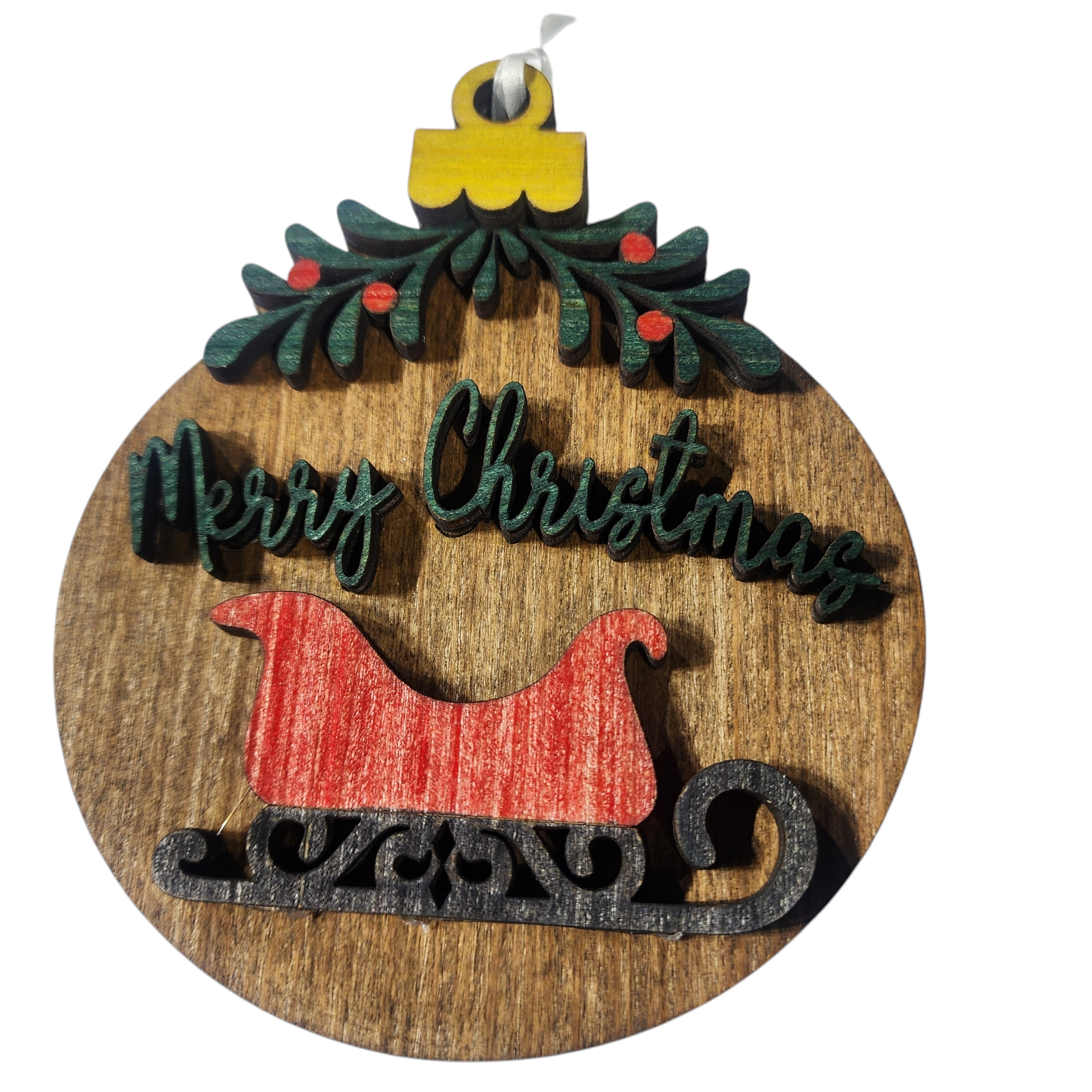 550 - Wooden Layered Sleigh Ornament