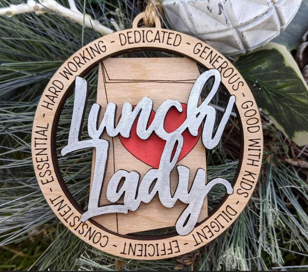 507- Wooden Layered Lunch Lady Ornament