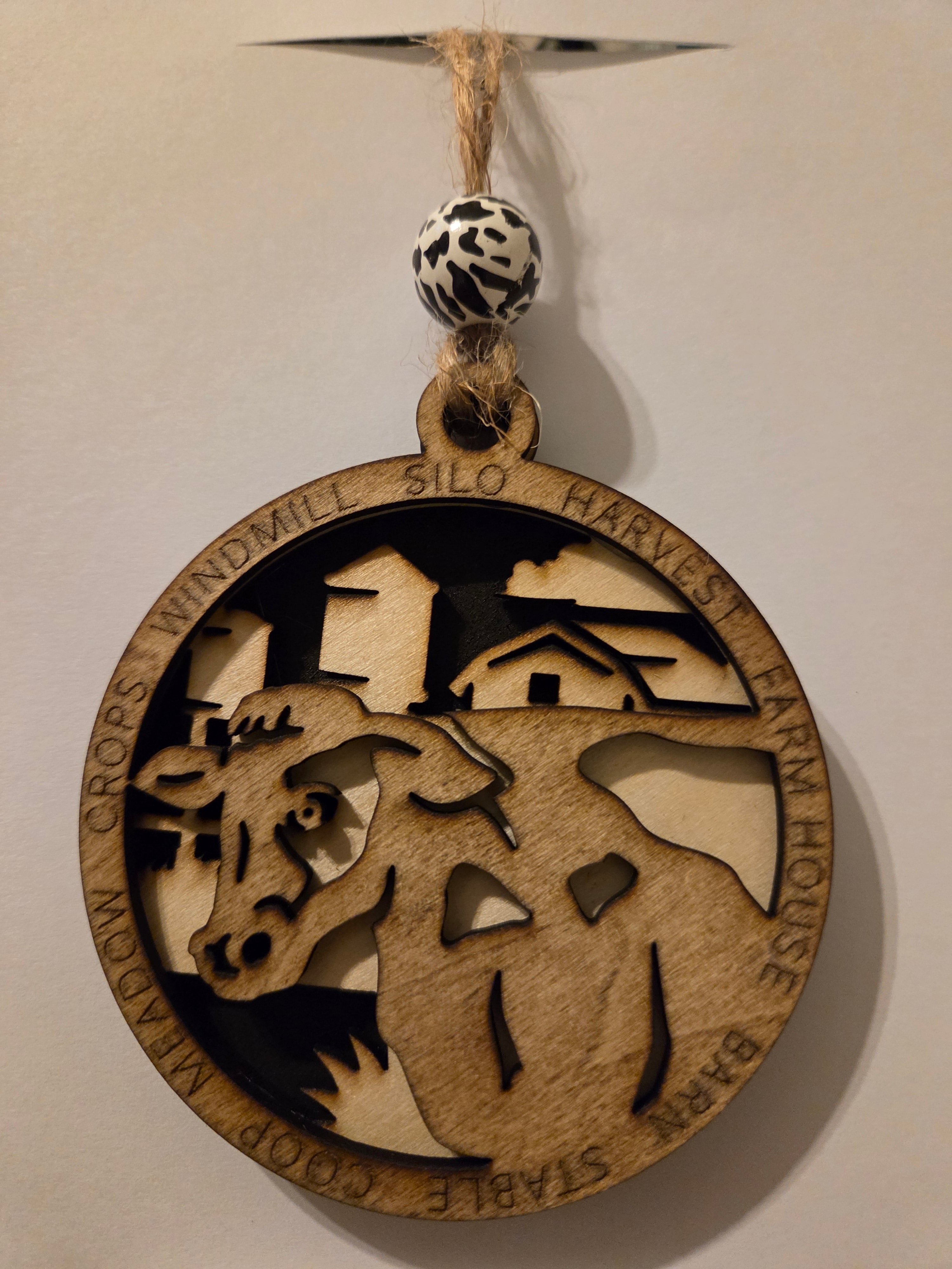 586- Cow Farm 3 Layer Wooden Ornament