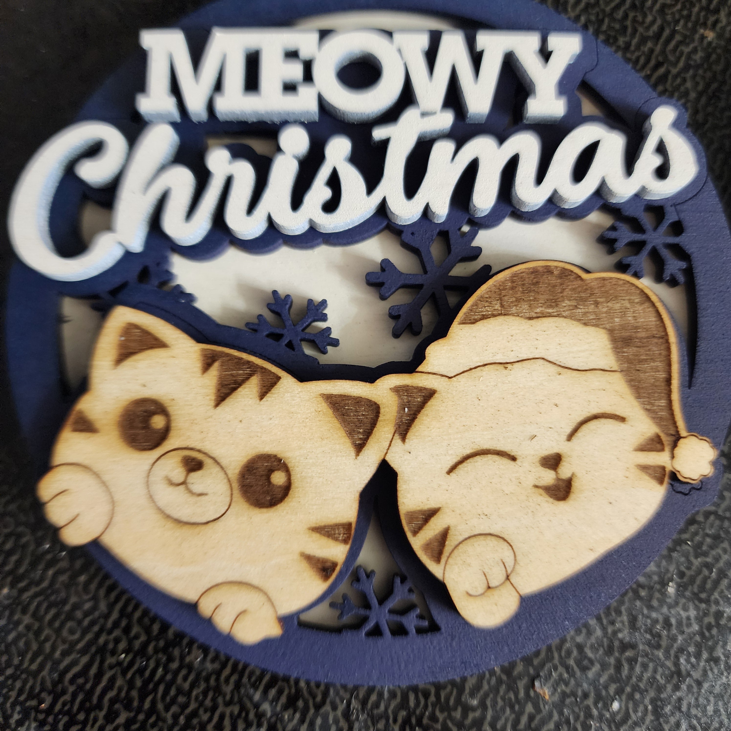 566 - Meowy Christmas Layered Wooden Ornament