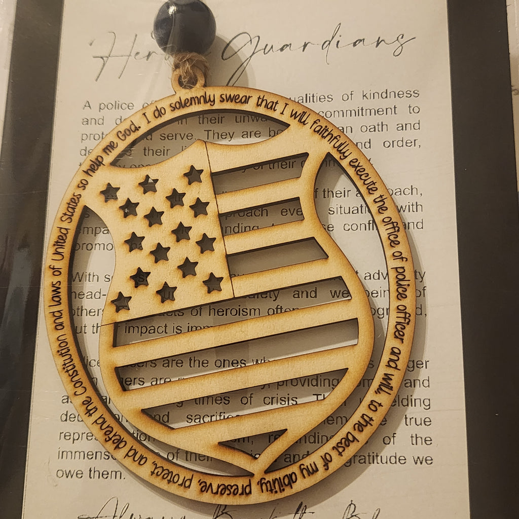 527 - Wooden "Our Heroic Guardians" Police Story Ornament
