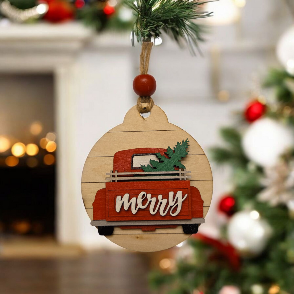 601 - Merry Red Truck Ornament