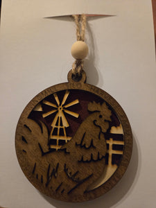 585- Rooster Farm 3 Layer Wooden Ornament