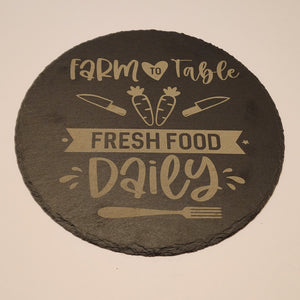 Engraved 9.5" Round Slate Serving Tray
