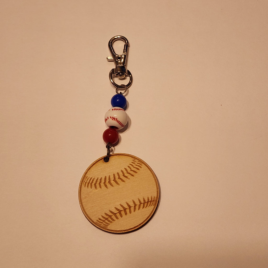 180 - Wooden Baseball Red White and Blue Beaded