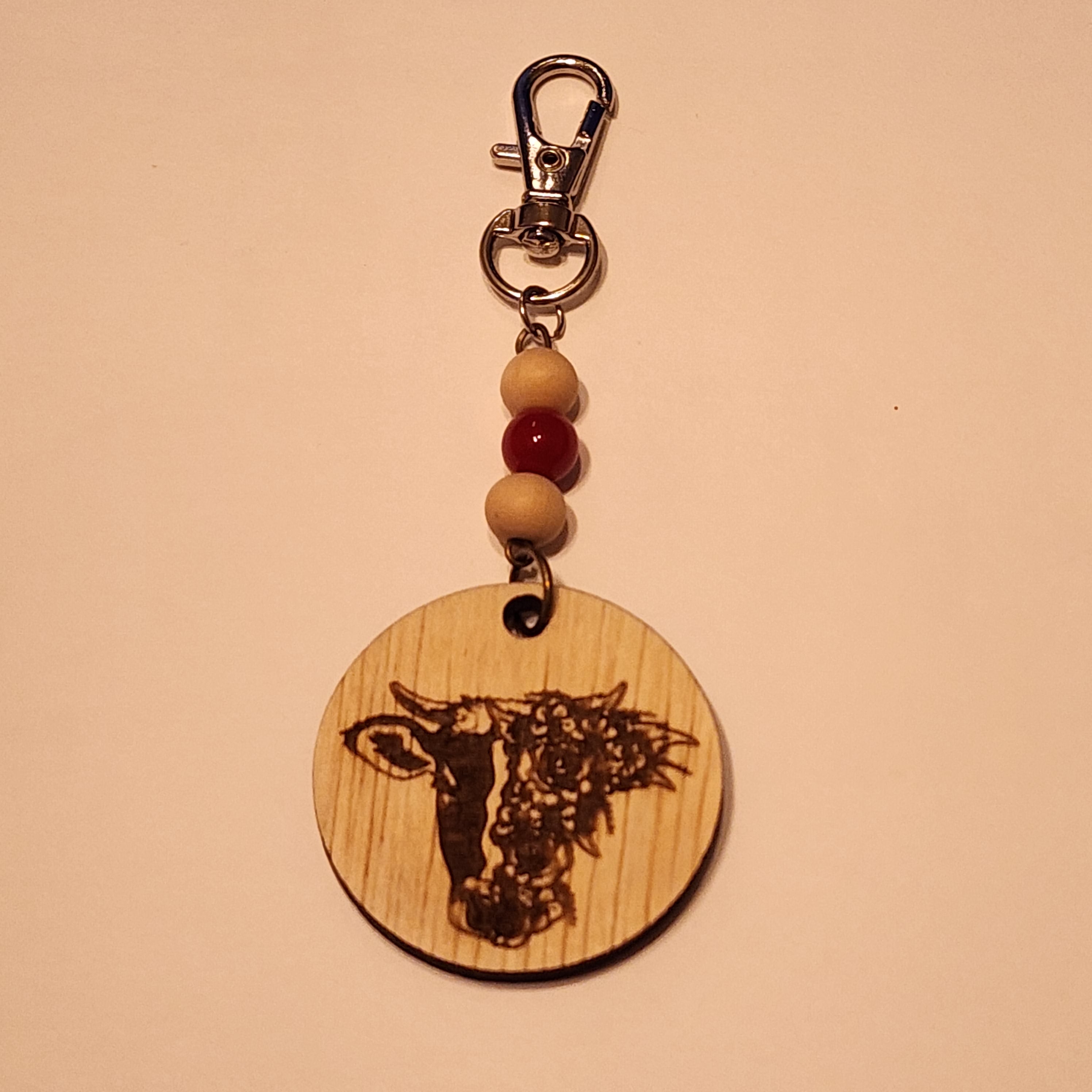 183 - Wooden Engraved Floral Cow Red